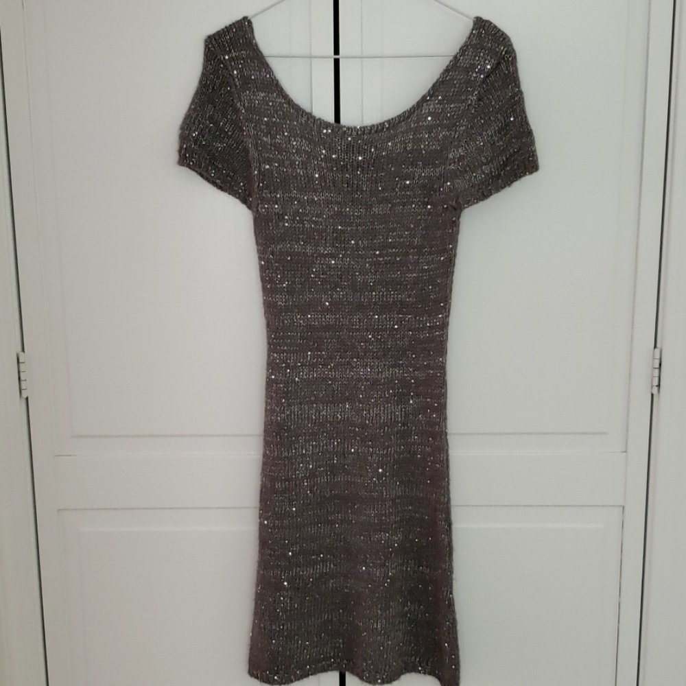 Gray sequined sweater dress